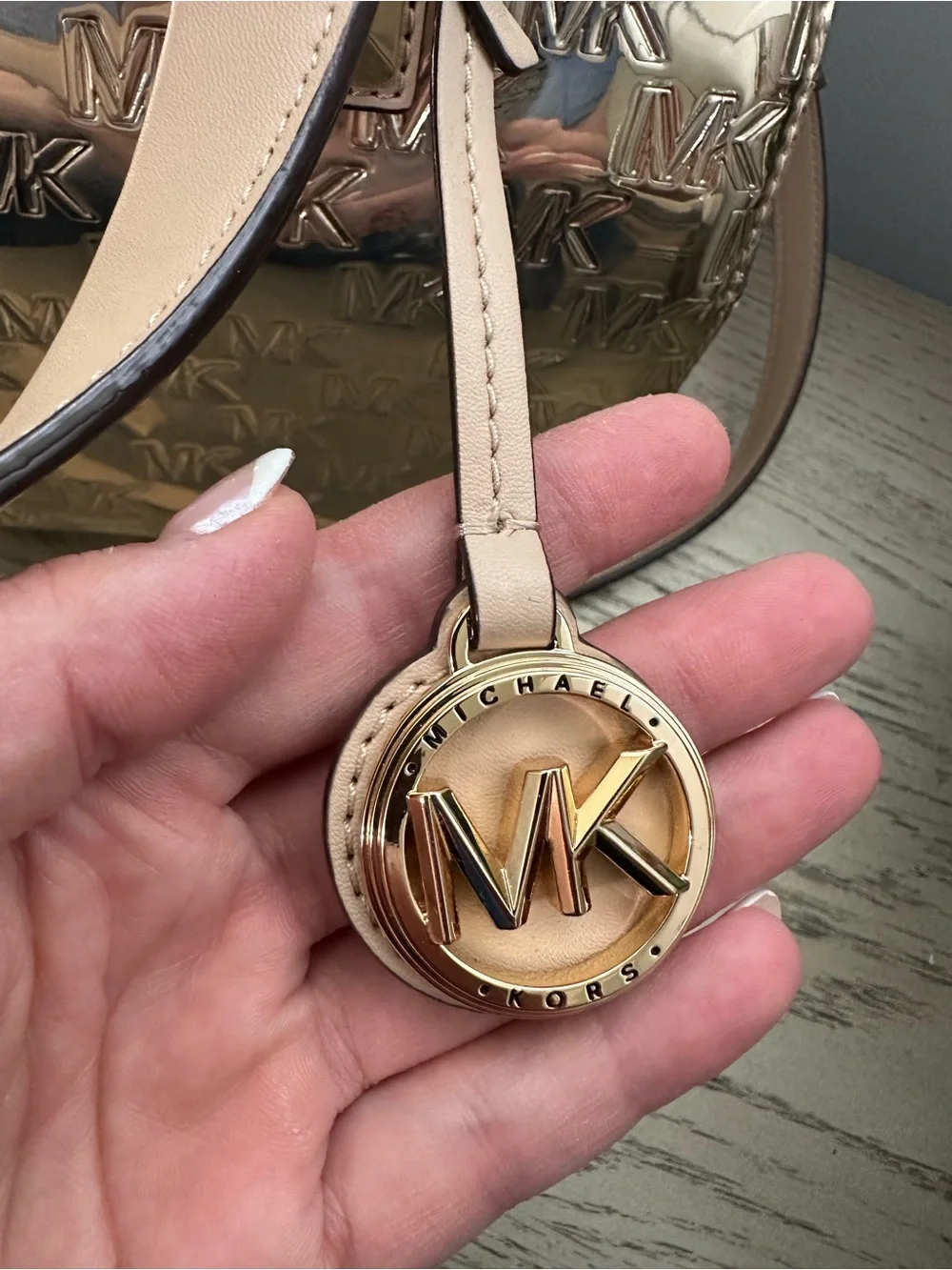 Michael Kors Gold Logo Satchel with Nude Trim